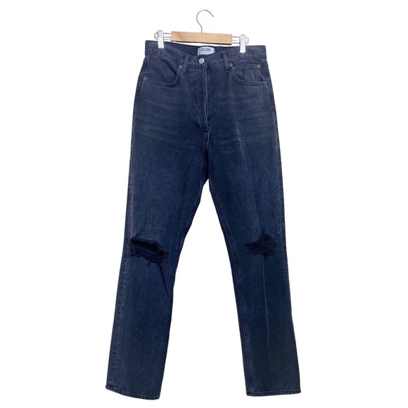 Agolde Denim - Agolde High Rise Straight Leg Distressed Jeans Faded Black‎ Size 27
